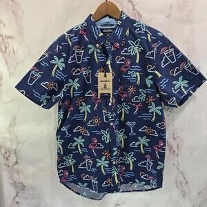 Chubbies Shirt Mens Medium Navy Palm Lights Button Up Sleeve Friday Short Sleeve